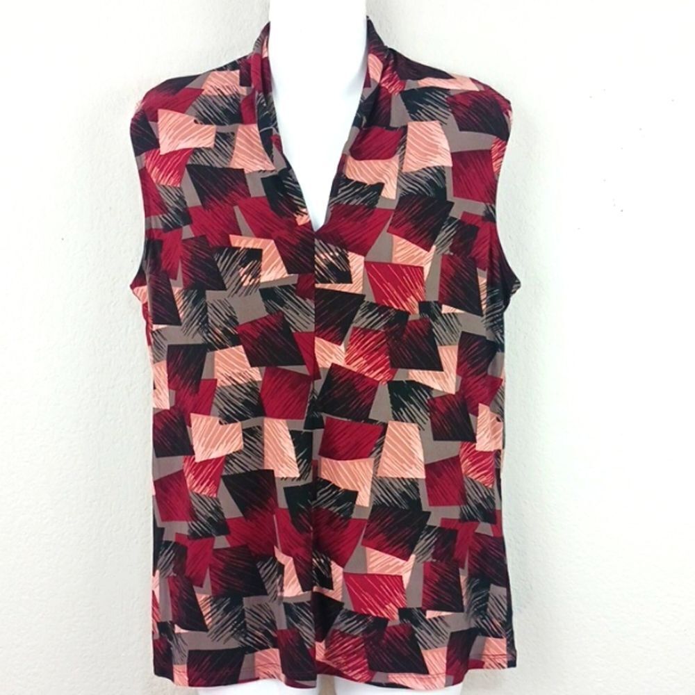 Nine West Women's Burgundy pink gray V neck sleeveless career, casual top sz L